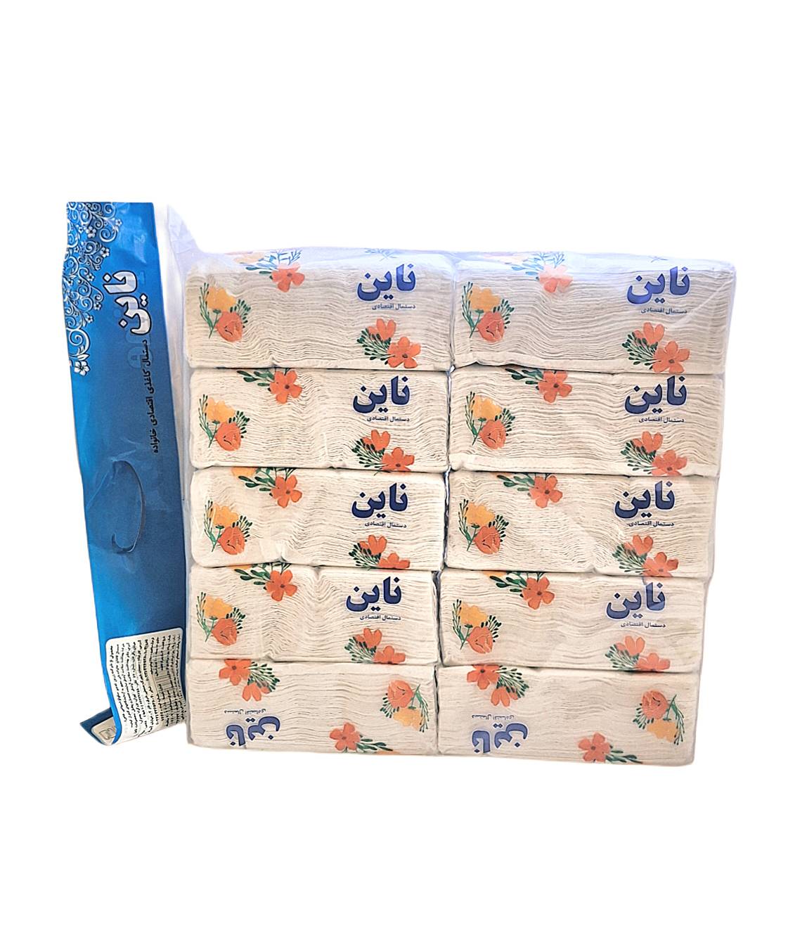 دستمال کاغذی اقتصادی 100 ورق دولایه ناین (بسته 10 عددی) اندازه متوسط 20*20.5